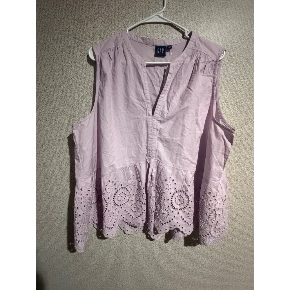 Gap Womens XL Lilac Purple Eyelet Peplum Sleeveless V-Neck Cotton Top NWT